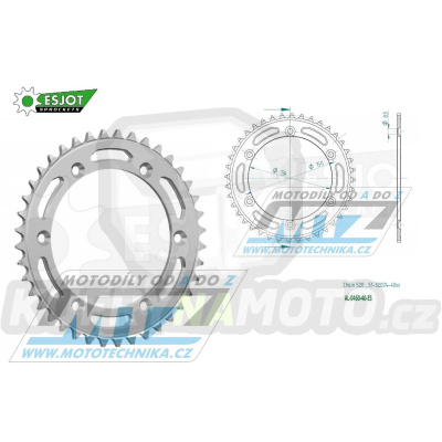 Rozeta řetězová (převodník) Dural 0460-40zubů ESJOT 51-32024-40 - barva stříbrná - Kawasaki KX125+KX250+KX500 +KXF250+KXF450+KDX175+KDX200+KDX220R+KDX250+KLX250R+KLX250 D-Tracker +KLX250+KLX250SF+KLX300+KLX450R+KLX650R + Suzuki RM-Z250