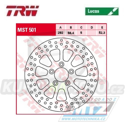 Kotouč brzdový TRW MST501 (292/56/5D) - Harley Davidson XL883+XL1200 + FLHR+FLHRCI+FLHRI+FLHRS+FLHRSI + FLHT+FLHTC+FLHTCI+FLHTCUI + FLHTI+FLHXI+FLSTC+FLSTCI + FLSTF+FLSTFI+FLSTI+FLSTS + FLSTSCI+FLTRI+FXD+FXDCI+FXDI+FXDL+FXDLI + FXDS+FXDWG + další