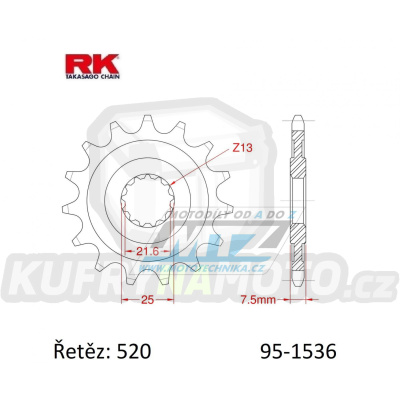 Kolečko řetězové (pastorek) 1536-16zubů RK - Kawasaki KSF450+KXF450 + ZX6R Ninja