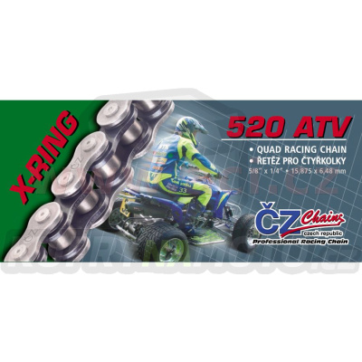 řetěz 520ATV, ČZ - ČR (barva černá, 104 článků vč. rozpojovací spojky CLIP)