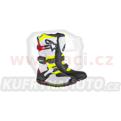 boty TECH TRIAL, ALPINESTARS (bílá/červená/žlutá fluo/černá) 2024