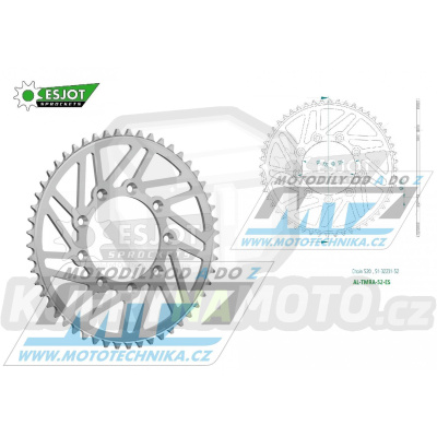 Rozeta řetězová (převodník) Dural TM-52zubů ESJOT 51-32231-52 - barva stříbrná - TM MX125+MX144+MX250+MX250F+MX450F+MX530F / 92-22 + EN125+EN144+EN250+EN300+EN250F+EN300F+EN450F+EN530F / 92-22 + MX80