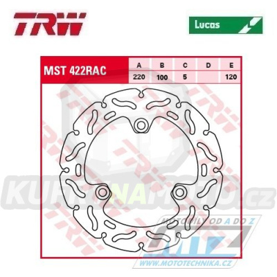 Kotouč brzdový TRW MST422RAC (220/130/6D) - zubatý design - Kawasaki EX250 Ninja / 07-14