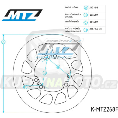 Kotouč brzdový (260/109/6D) - kulatý design - Yamaha XT125X / 05-09 + Derbi DRD50+Lobito50+Senda50R+Senda50SM+X-Race + MBK X-limit50 + Peugeot XP6 Supermotard