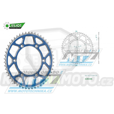 Rozeta řetězová (převodník) Dural 0251-50zubů ESJOT 51-32001-50SBL - barva modrá - Yamaha YZ125+YZ250 + YZF250+YZF400+YZF426+YZF450+YZF450X + WRF250+WRF400+WRF426+WRF450 + TTR230 + Honda XR250+XR350+XR500 + XL250+XL400+XL500