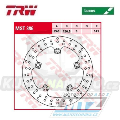 Kotouč brzdový TRW MST386 (240/120/5D) - Suzuki GW250Inazuma+GSR600+SFV650Gladius+GSF650Bandit + GSX650F+SV650+GSR750 + GSF1200Bandit+GSF1250Bandit+GSX1250FA