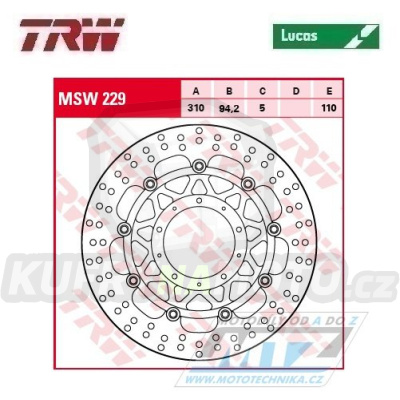Kotouč brzdový plovoucí TRW MSW229 (310/94/5D) - kulatý design - Honda VFR800F / 14- + VFR800X Crossrunner / 15-