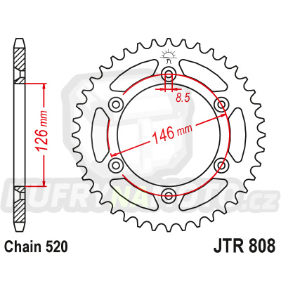 Řetězová rozeta JT JTR 808-51SC 51 zubů, 520 Samočistící, Nízká hmotnost