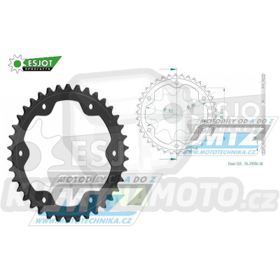 Rozeta ocelová (převodník) 0893-38zubů ESJOT 50-29050-38 - KTM 1290 Superduke / 14-15 + 1290 Superduke R / 16-20 + 1290 Superduke GT / 16-21