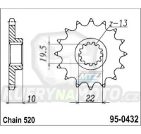 Kolečko řetězové (pastorek) 0432-13zubů Vertex - Suzuki RM250+RMX250 + DRZ400+DRZ400SM + DR250+DR350+DR200+DRZ250 + TS250+SP200+RGV250 + LT250R Quadracer + Kawasaki KLX400 + Beta 350 Jonathan+400 Alp + AJP PR5+SPR250
