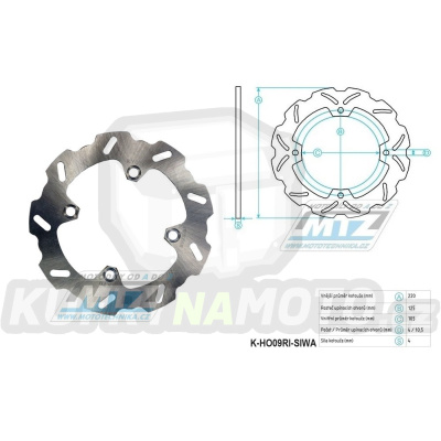 Kotouč brzdový (220/105/4D) - zubatý desing WAVE - Honda CBR125+CBR250 + CBR600+CBR900+CBR1000 + VTR250+VTR1000 + CB250F+CB400+CB600F Hornet+CRF250+XR650L+NSS250+FES250+TRX400 + Triumph 600+650+675+955 Daytona+600 Speed Four+675+900+955+1050 Speed Tr