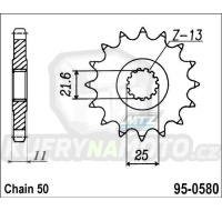 Kolečko řetězové (pastorek) 0580-16zubů MTZ - Yamaha FZ6+FZ6 Fazer + YZF750R+YZF-R6+YZF-R7+YZF1000R Thunder Ace+FZR1000R Exup + GTS1000 + FZ700+FZ750+FZX700+FZX750+FZR750