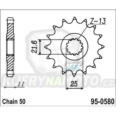 Kolečko řetězové (pastorek) 0580-16zubů MTZ - Yamaha FZ6+FZ6 Fazer + YZF750R+YZF-R6+YZF-R7+YZF1000R Thunder Ace+FZR1000R Exup + GTS1000 + FZ700+FZ750+FZX700+FZX750+FZR750