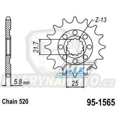 Kolečko řetězové (pastorek) 1565-13zubů MTZ - Kawasaki KXF450+KX450 / 06-25 + KX450X + KLX450R