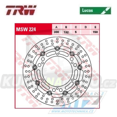 Kotouč brzdový plovoucí TRW MSW224 (300/132/6D) - kulatý design - Yamaha DT125X+WR125X+WR250X+SR400+XJ600N + XT660+TDM900+BT1100+FJR1300+FZS1000 Fazer+VMX1200 + YZF R6+YZF R1+YZF1000 +XJR1300+XV+XVS + Hyosung