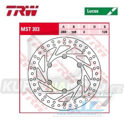 Kotouč brzdový TRW MST303 (260/108/6D) - Gas-Gas EC250+EC300 / 97-20 + EC125+EC200+MC125+MC250 + ECF250+ECF300+ECF450