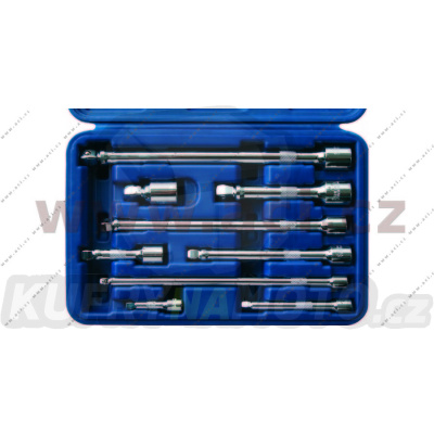 sada prodlužovacích nástavců s kloubem 1/4", 3/8", 1/2", vychýlení o 15°, 9 ks