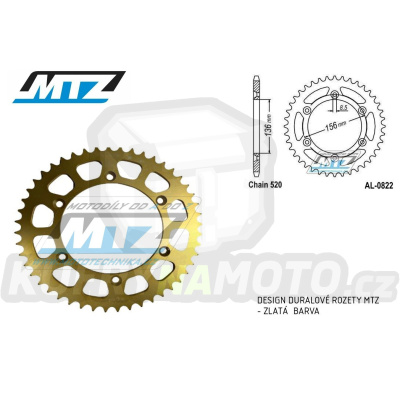 Rozeta řetězová (převodník) Dural 0822-48zubů MTZ zlatý elox - Husqvarna CR+WR+TC+TE+WRE+TXC+SM+SMR + Suzuki DR350+DRZ400 + Cagiva WMX + Gas-Gas EC+ECF+XC+Ranger + Beta RR + Sherco SE+SEF + Rieju MR+XC+Ranger