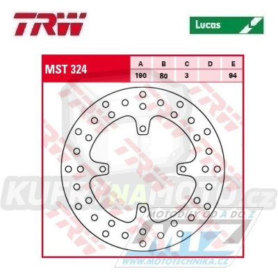 Kotouč brzdový TRW MST324 (190/80/4D) - Honda CR80 / 92-02 + CR85 / 03-07 + CRF150R / 07-24