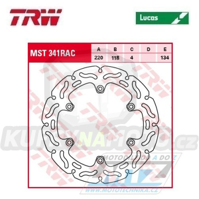 Kotouč brzdový TRW MST341RAC (220/118/6D) - zubatý desing - Suzuki RM125 / 88-98 + RM250 / 87-98 + RMX250 + DRZ400S / 00-20 + DRZ400E / 00-07