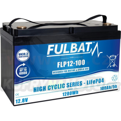 lithiová baterie  LiFePO4  FLP12-100  FULBAT 12,8V, 100Ah, 1280Wh, hmotnost 12,55 kg, 326x173x212