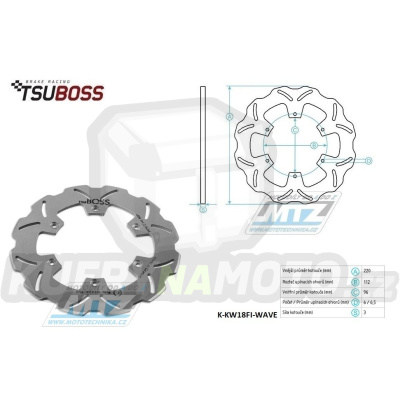 Kotouč brzdový (220/96/6D) - Kawasaki KX85 / 01-20+KX100 / 01-18