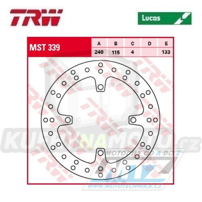 Kotouč brzdový TRW MST339 (240/115/4D) - Kawasaki KX125 / 03-08 + KX250 / 03-08 + KXF250 / 04-19+21-24 + KXF450 / 06-18 + KLX450R / 08-21 + Suzuki RMZ250 / 04-06