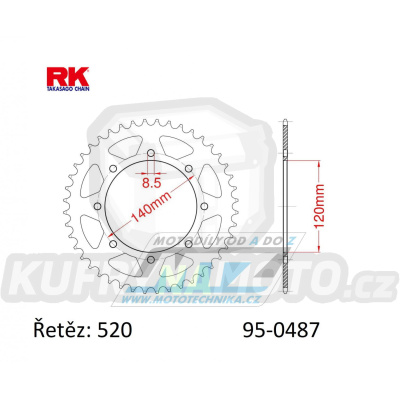 Rozeta ocelová (převodník) 0487-42zubů RK - Kawasaki W800 + BJ Estrella 250 + KLE250 + KLR650 + KLE500 + KLR500 + KLX650 + KLX650R