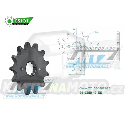 Kolečko řetězové (pastorek) 0280-13zubů ESJOT 50-32029-13 - Honda AX1 250 Japan / 88-90 + NX250 / 88-93 + TRX250R / 88-89