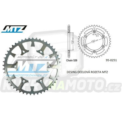 Rozeta ocelová (převodník) 0251-49zubů MTZ - Yamaha YZ125+YZ250+YZF250 +YZF400+YZF426+YZF450+YZF450X / 16-20 + TT-R230 / 05-20+WRF250N / 99-01+WRF250 / 07-20+WRF400 / 99-01+WRF426 / 01-02+WRF450 / 03-20