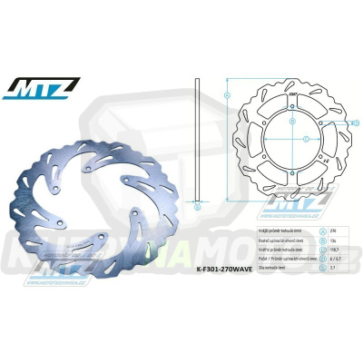 Kotouč brzdový MTZ - zubatý desing Wave (vnější průměr 270mm) - Yamaha YZ125 / 17-23 + YZ250 / 17-23 + YZ250X / 17-23 + YZF250 / 16-23 + YZF250X / 17-23 + YZF450 / 16-23 + YZF450X / 16-23 + WRF250 / 17-21 + WRF450 / 16-20