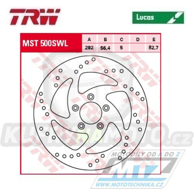 Kotouč brzdový TRW MST500SWL (292/56/5D) - Harley Davidson XL883+XL1200 + FLHR+FLHRCI+FLHRI+FLHRS+FLHRSI + FLHT+FLHTC+FLHTCI+FLHTCUI + FLHTI+FLHXI+FLSTC+FLSTCI + FLSTF+FLSTFI+FLSTI+FLSTS + FLSTSCI+FLTRI+FXD+FXDCI+FXDI+FXDL+FXDLI + FXDS+FXDWG+další