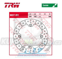 Kotouč brzdový TRW MST201 (256/144/4D) - kulatý design - Honda CB450S / 86-89+NX500 Dominator / 88-01+XL650V Transalp + XL700V Transalp / 08-13 + XR650L