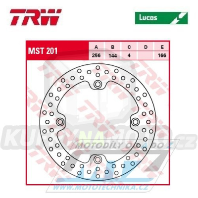 Kotouč brzdový TRW MST201 (256/144/4D) - kulatý design - Honda CB450S / 86-89+NX500 Dominator / 88-01+XL650V Transalp + XL700V Transalp / 08-13 + XR650L