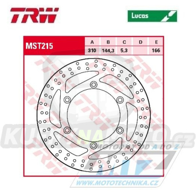 Kotouč brzdový TRW MST215 (310/144/6D) - Triumph Bonneville 800+America 865+Bonneville 865 + Speedmaster 800+Speedmaster 865+Scrambler 865