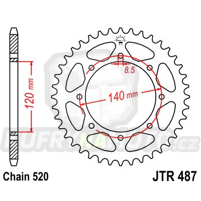 Řetězová rozeta KAWASAKI KLE 500 2006-2007 44 zubů, řetěz 520 - akce