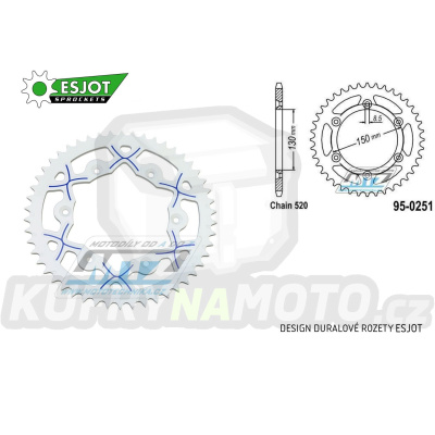 Rozeta řetězová (převodník) Dural 0251-50zubů ESJOT 53-32001-50WB - barva bílá - Yamaha YZ125+YZ250 + YZF250+YZF400+YZF426+YZF450+YZF450X + WRF250+WRF400+WRF426+WRF450 + TTR230 + Honda XR250+XR350+XR500 + XL250+XL400+XL500