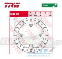 Kotouč brzdový TRW MST322 (240/122/4D) - Suzuki RMZ250 / 07-24 + RMZ450 / 05-24 + RMX450Z / 10-19 + Honda CR125 / 98-01+CR250 / 97-01
