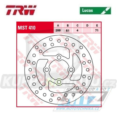 Kotouč brzdový TRW MST410 (200/51/4D) - Yamaha YFZ450 / 06-14 + YFZ450R / 09-14 + YFM700R Raptor / 06-24