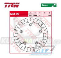 Kotouč brzdový TRW MST372 (265/136/5D) - BMW F650+F700+F800 + K1200R+K1200S+K1300R+K1300S + R1200R+R1200S+R1200GS+R1200GS Adventure+R1200 HP2+R1200 Nine+S1000XR + Husqvarna Nuda 900