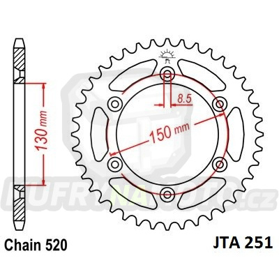 Hliníková řetězová rozeta JT JTA 251-52 52 zubů, 520