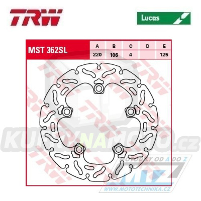 Kotouč brzdový TRW MST362SL (220/106/5D) - Yamaha YZF-R6 / 03-20 + MT-10 / 16-20+MT-10SP / 16-20 + YZF-R1 / 04-20