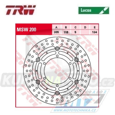 Kotouč brzdový plovoucí TRW MSW200 (305/118/6D) - kulatý design BMW R850 / 95-01 + R850RT / 95-01 + K1000 / 88-93 + K100RS / 89-92 + K1100LT / 90-98 + K1100RS / 92-96 + R1100R / 95-01 + R1100RS