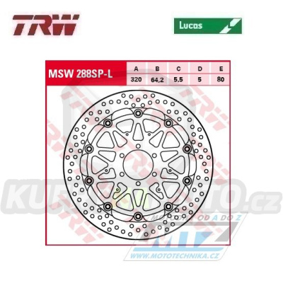 Kotouč brzdový plovoucí TRW MSW288SP-L (320/64,2/6D) - kulatý design - BMW HP4 1000RR / 12-18 + Moto Guzzi Audace