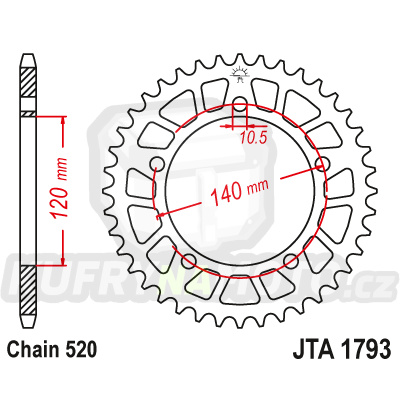 Hliníková řetězová rozeta JT JTA 1793-44BLK 44 zubů, 520 černá