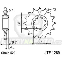 Přední kolečko JT 1269-16 HONDA CBR 600/900/929/954/1000, VTR 1000 SP1/2 konverze řetěz 520
