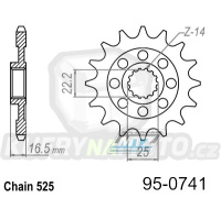 Kolečko řetězové (pastorek) 0741-15zubů MTZ - Ducati 749 + 796 + 820 + 821 + 846 + 939 + 998 + 999 + 1000 + 1098 + 1099 + 1100 + 1198 + 1200