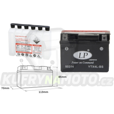 LANDPORT baterie YTX4L-BS 12V 3AH 114X71X86 (YT4LBS) bezúdržbový (elektrolyt přibalen)