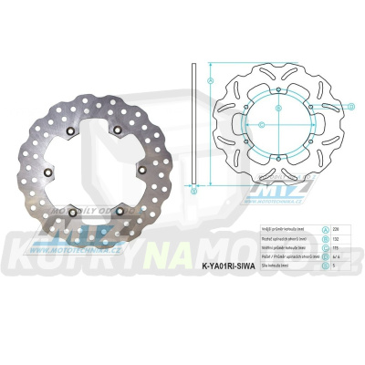 Kotouč brzdový (220/115/6D) - Yamaha DT125R / 88-03 + TT600 / 93-01+TT600R / 98-07 + TDR125+TT250R + YZ125+YZ250+YZ360+YZF400 + WR125+WR200R+WR2500+WRF400+WR500Z + TM MC125+EN125+GS125 + VOR Vertemati MX+EN