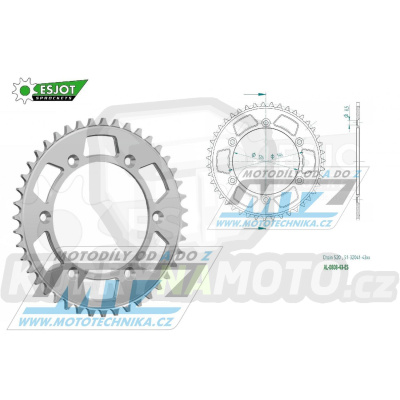 Rozeta řetězová (převodník) Dural 0808-43zubů ESJOT 51-32041-43 - barva stříbrná - Suzuki RM125 / 80-11+RM250 / 82-12+RMX250 / 89-00+RMZ250 / 07-20+RMZ450 / 05-20+RMX450Z / 10-19+DRZ250 / 01-07+DR350 / 96-99+DRZ400S / 00-20+DRZ400E / 00-07 + Kawasaki